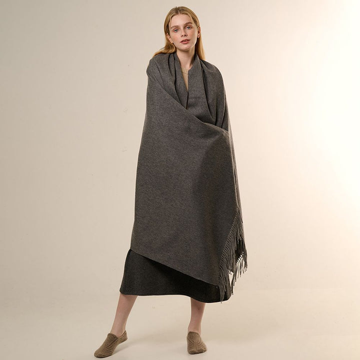 Oversized Soft Fringed 100% Cashmere Shawl Blanket Wrap for Travel