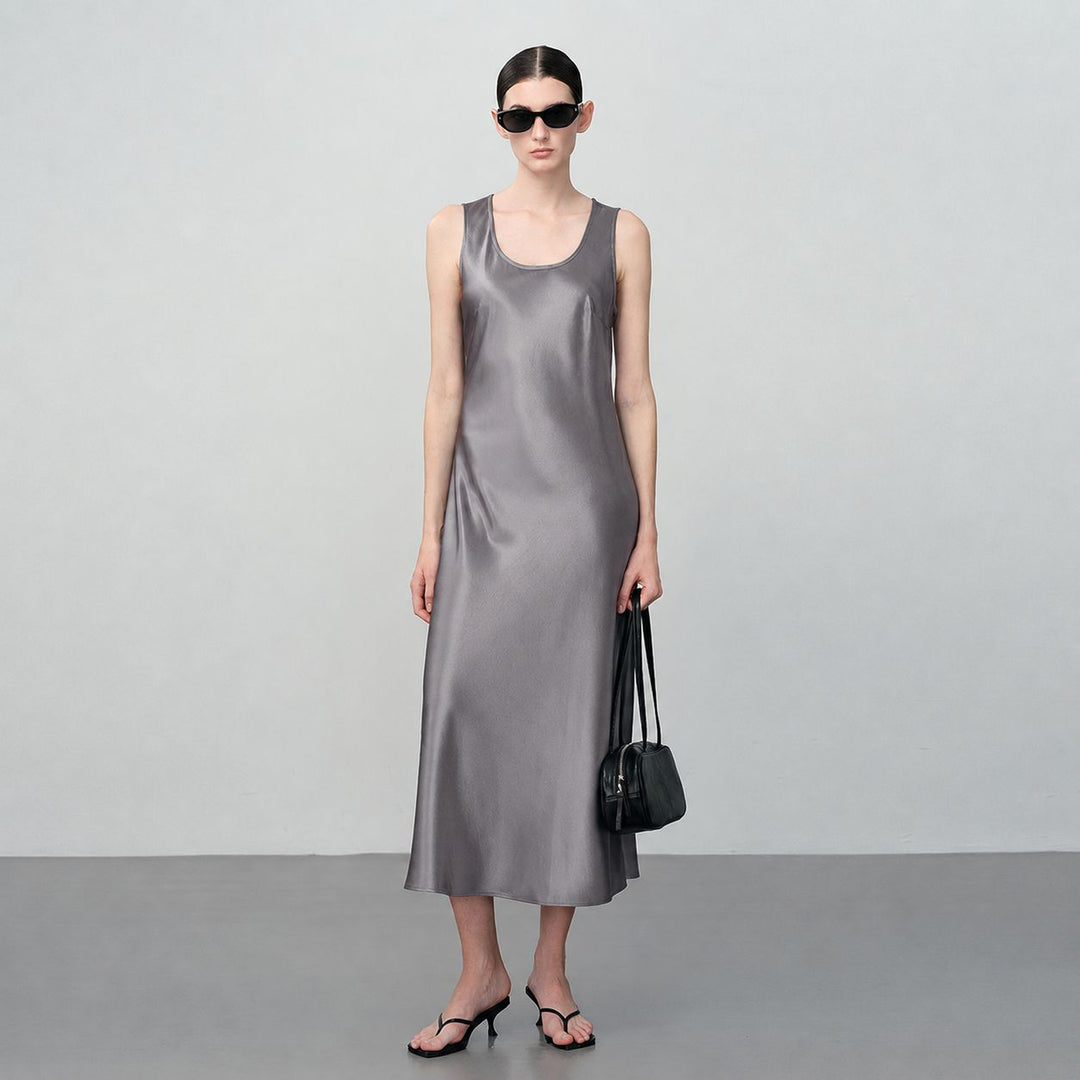 Scoop-Neck 100% Mulberry Silk Sleeveless Slip Dress