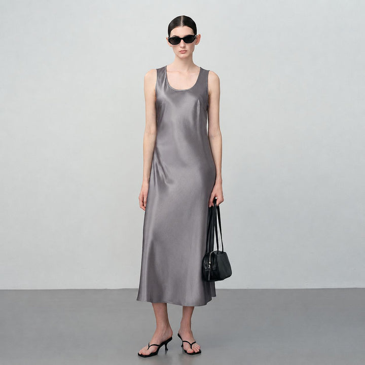 Scoop-Neck 100% Mulberry Silk Sleeveless Slip Dress