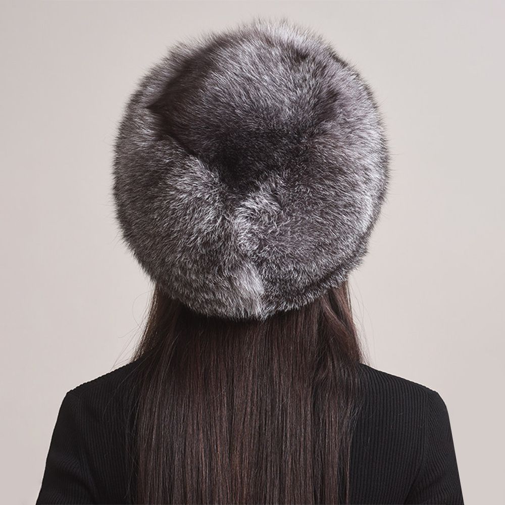 Luxury Real Fox Fur Hat with Leather Visor Elegant Winter Fur Cap for Women
