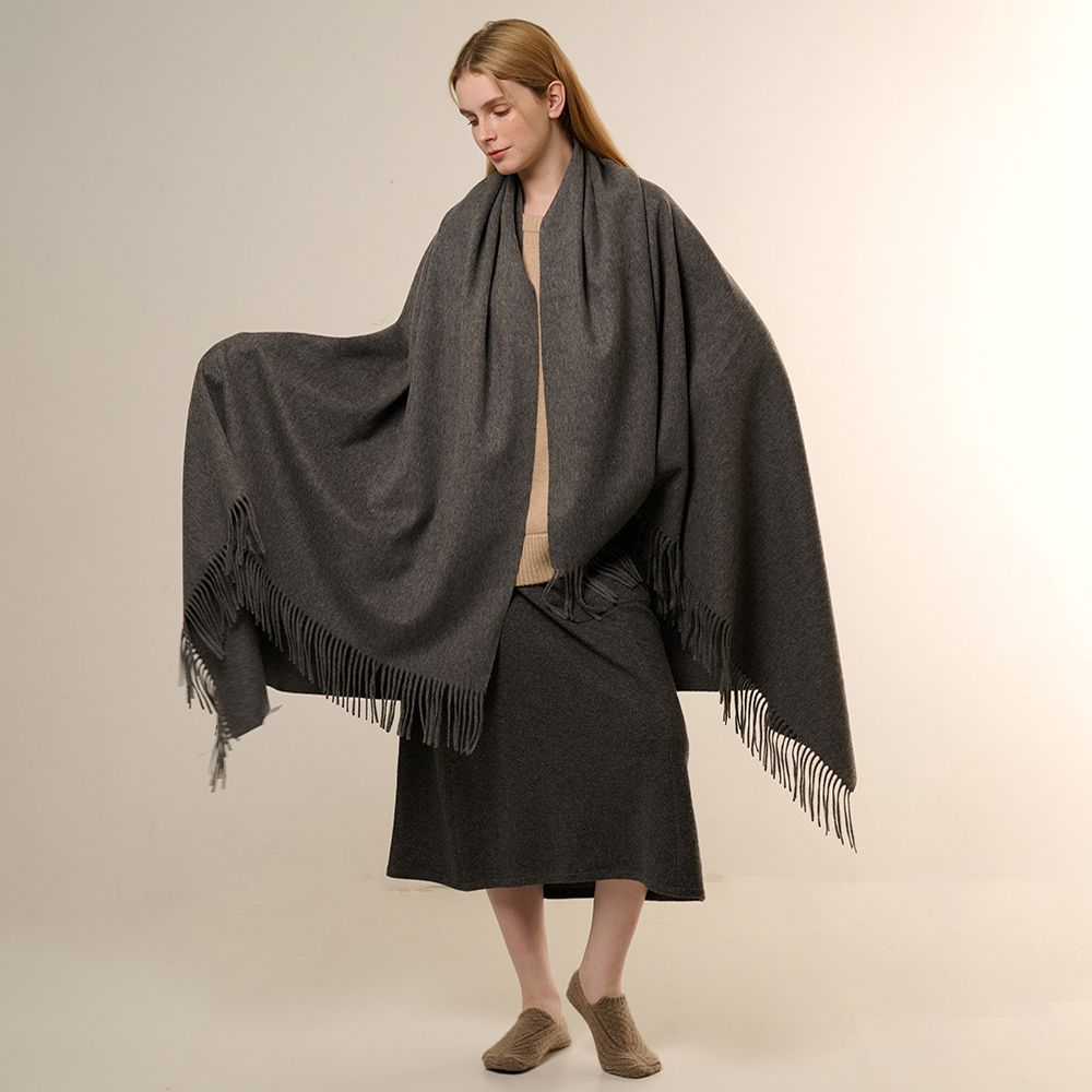 Oversized Soft Fringed 100% Cashmere Shawl Blanket Wrap for Travel