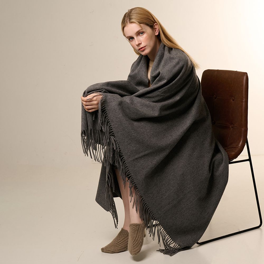 Oversized Soft Fringed 100% Cashmere Shawl Blanket Wrap for Travel