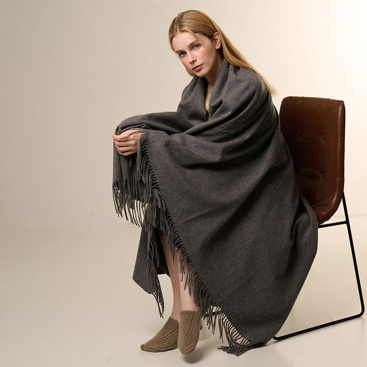 Oversized Soft Fringed 100% Cashmere Shawl Blanket Wrap for Travel