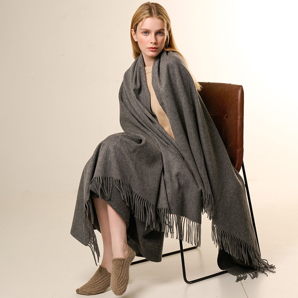 Oversized Soft Fringed 100% Cashmere Shawl Blanket Wrap for Travel