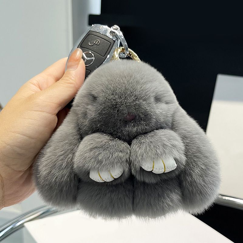 Real Rabbit Fur Bunny Keychain Fluffy Soft Plush Fur Bag Charm with Long Ears
