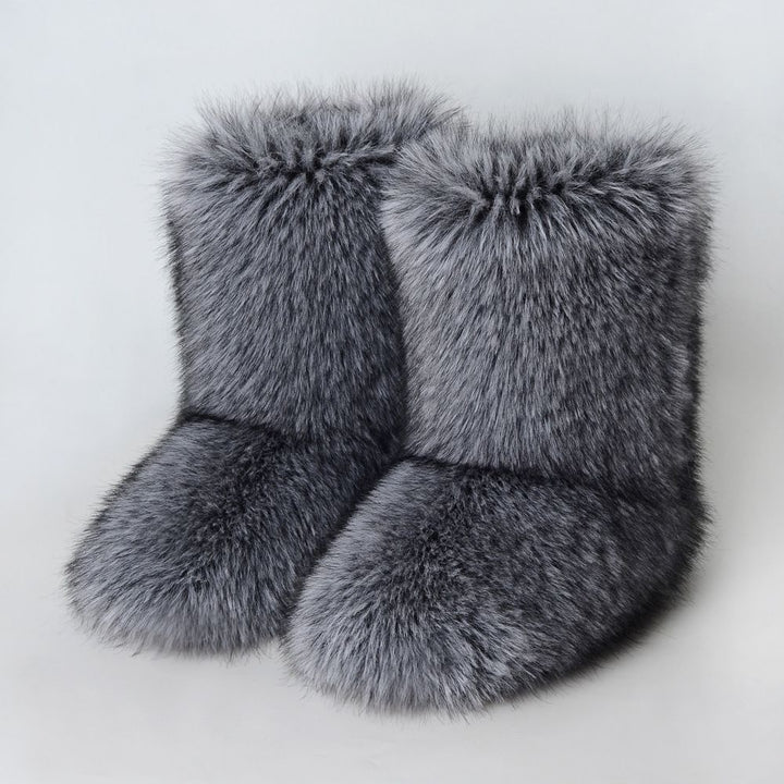 Faux Fox Wolf Leopard Animal Fur Snow Boots for Women Winter Furry Cozy Slip-On Ankle Fur Boots