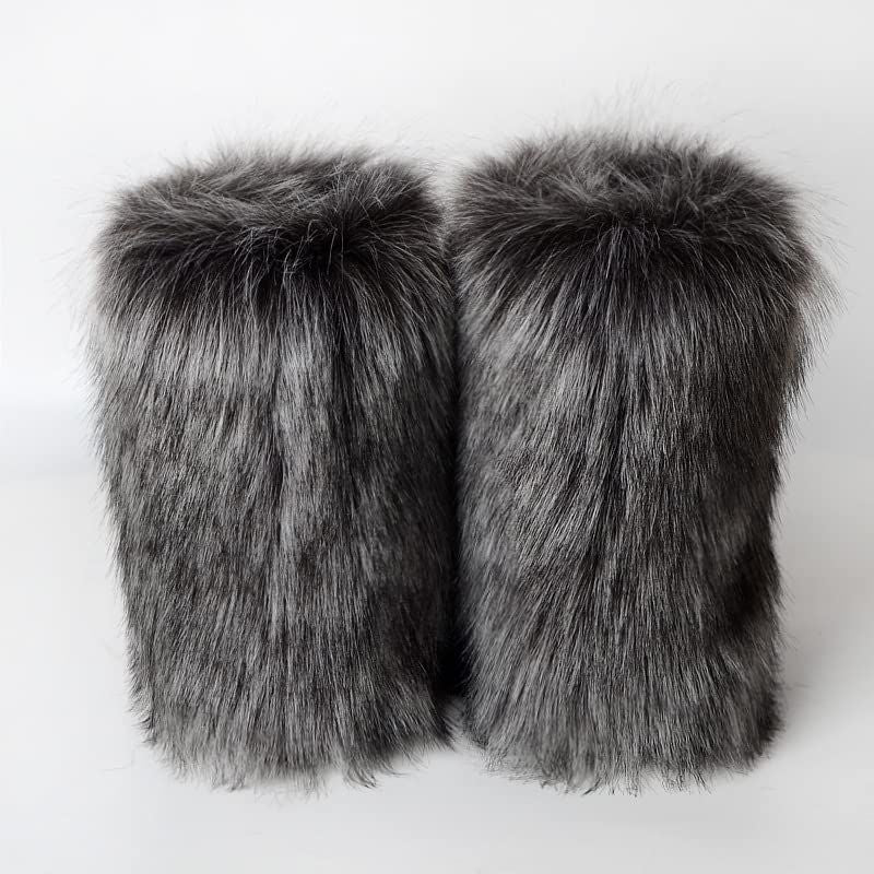 Faux Raccoon Fur Snow Boots for Women Winter Furry Cozy Slip-On Ankle Fur Boots