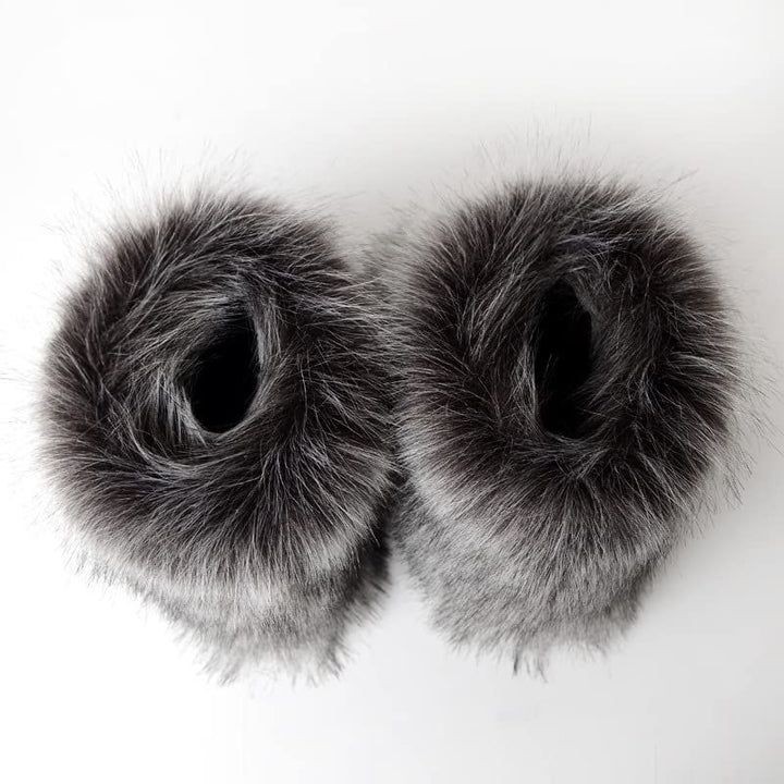 Faux Raccoon Fur Snow Boots for Women Winter Furry Cozy Slip-On Ankle Fur Boots