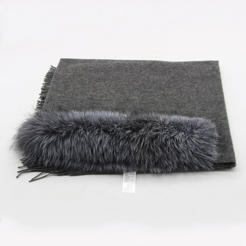 Cashmere Shawl with Real Fox Raccoon Fur Collar for Women Luxury Cashmere Wrap Scarf Winter Stole