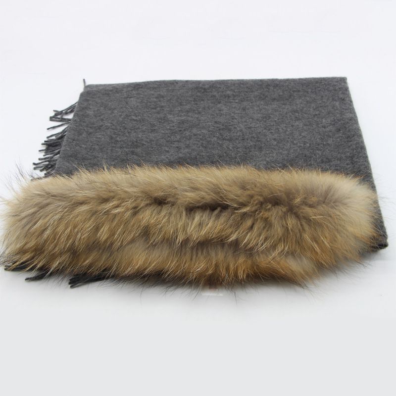 Cashmere Shawl with Real Fox Raccoon Fur Collar for Women Luxury Cashmere Wrap Scarf Winter Stole