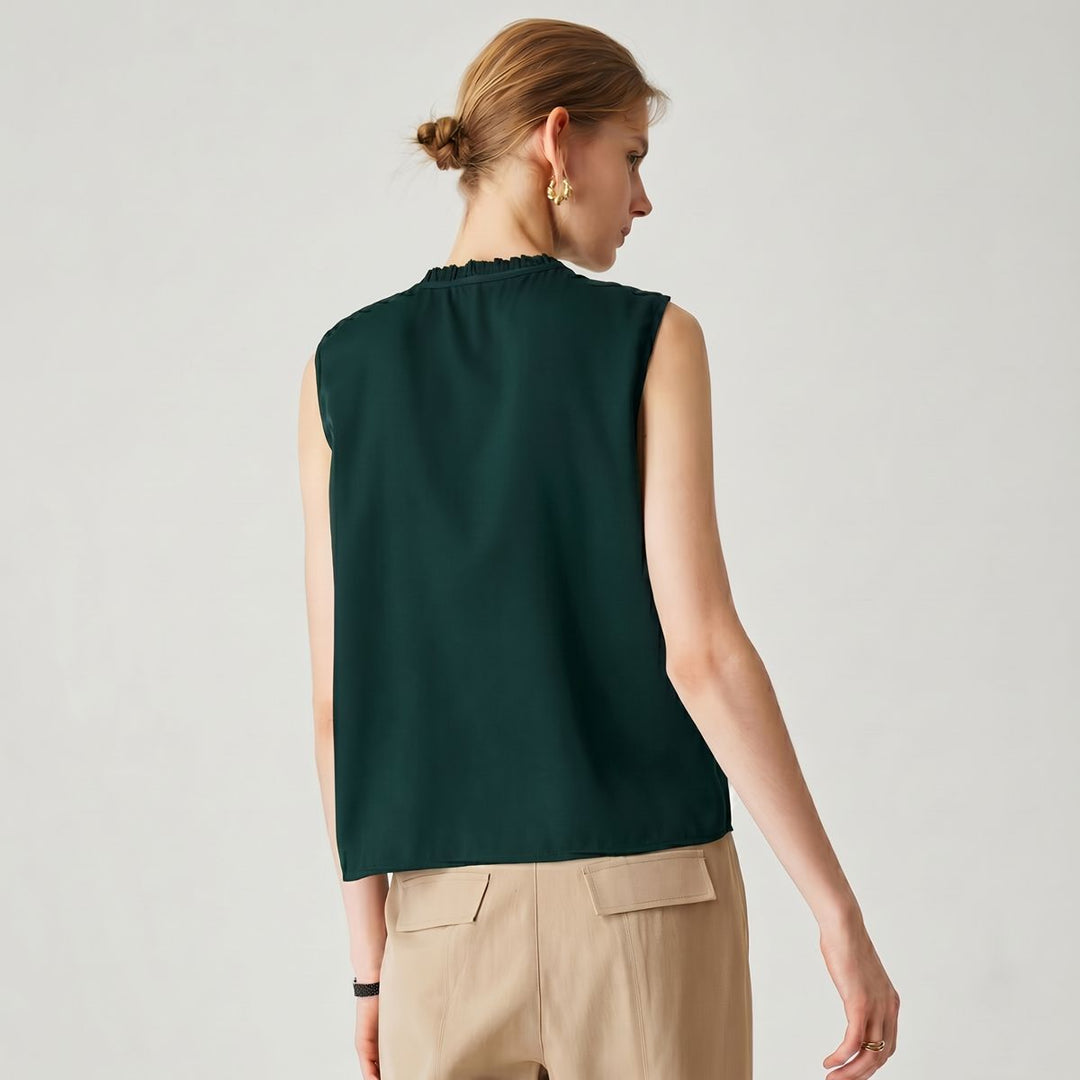 22 Momme Women’s Stand Collar Sleeveless Tie-Neck Silk Shirt