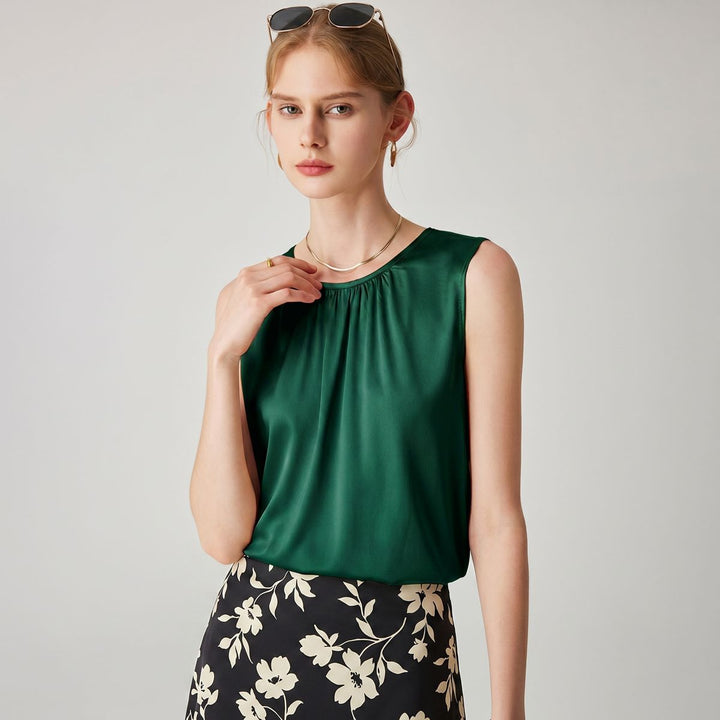 22 Momme Women's Round Neck Sleeveless Silk Shell Top