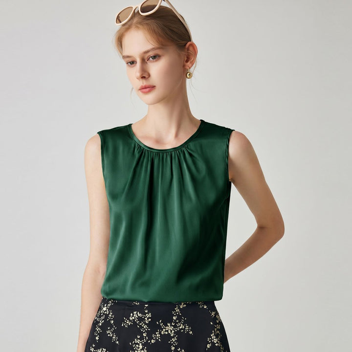 22 Momme Women's Round Neck Sleeveless Silk Shell Top