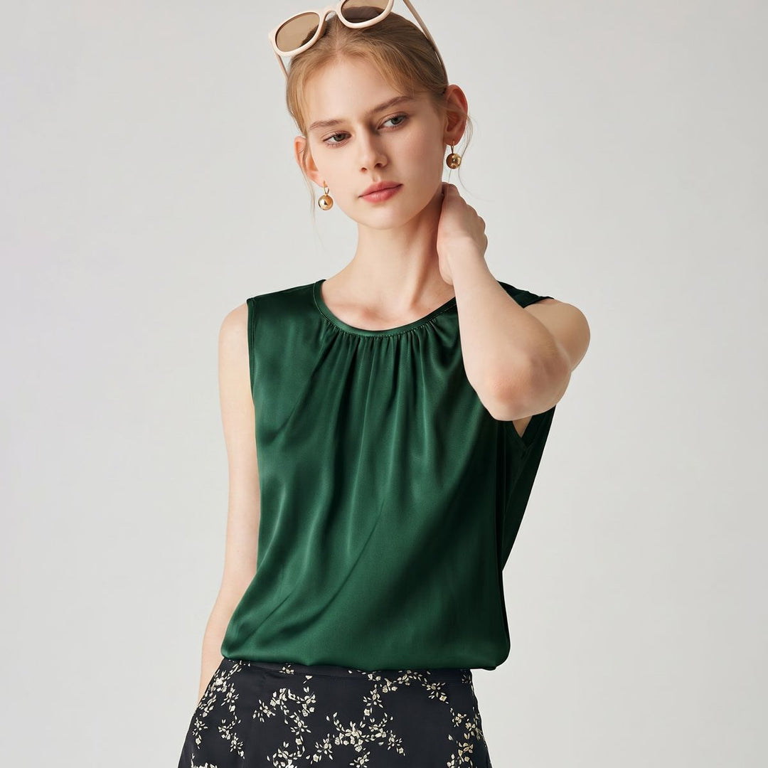 22 Momme Women's Round Neck Sleeveless Silk Shell Top