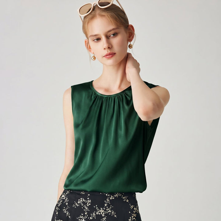 22 Momme Women's Round Neck Sleeveless Silk Shell Top