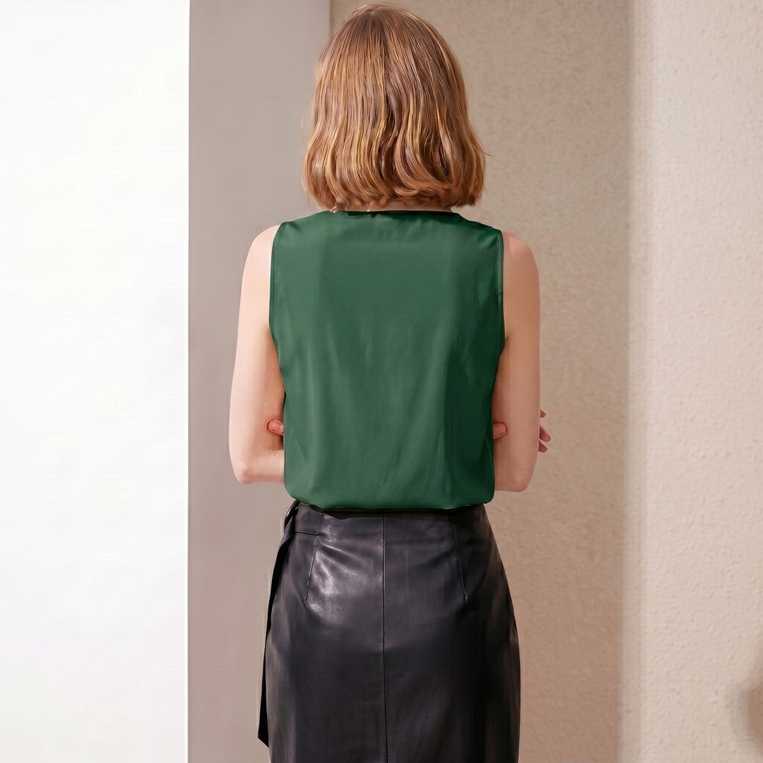 Women’s Sleeveless Draped V-Neck Mulberry Silk Blouse Top