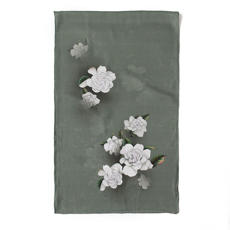 69" x 21" Womens Long Floral Printed Mulberry Silk Scarf Lightweight Luxury Wrap Neck Shawl