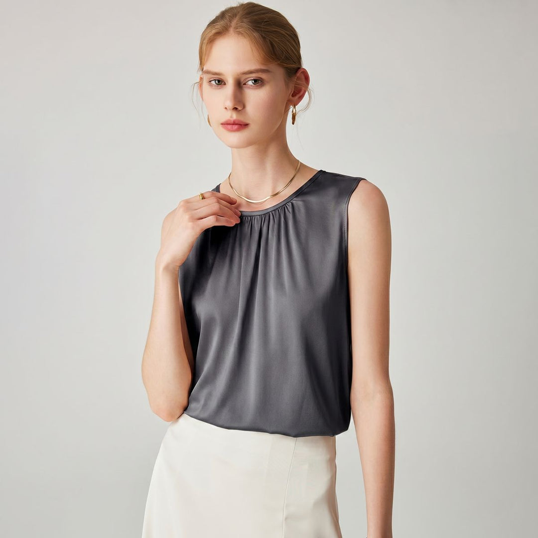 22 Momme Women's Round Neck Sleeveless Silk Shell Top