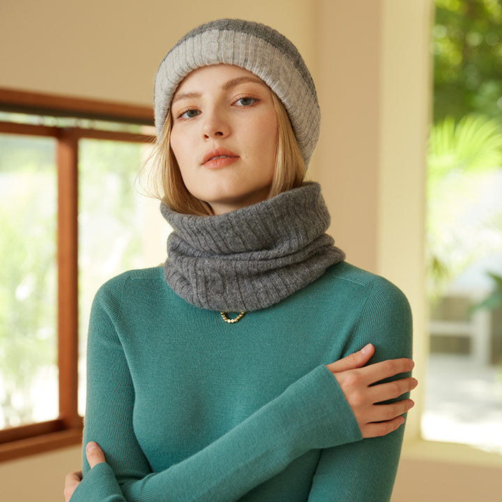 Cable Knit Cashmere Hat and Infinity Scarf Set