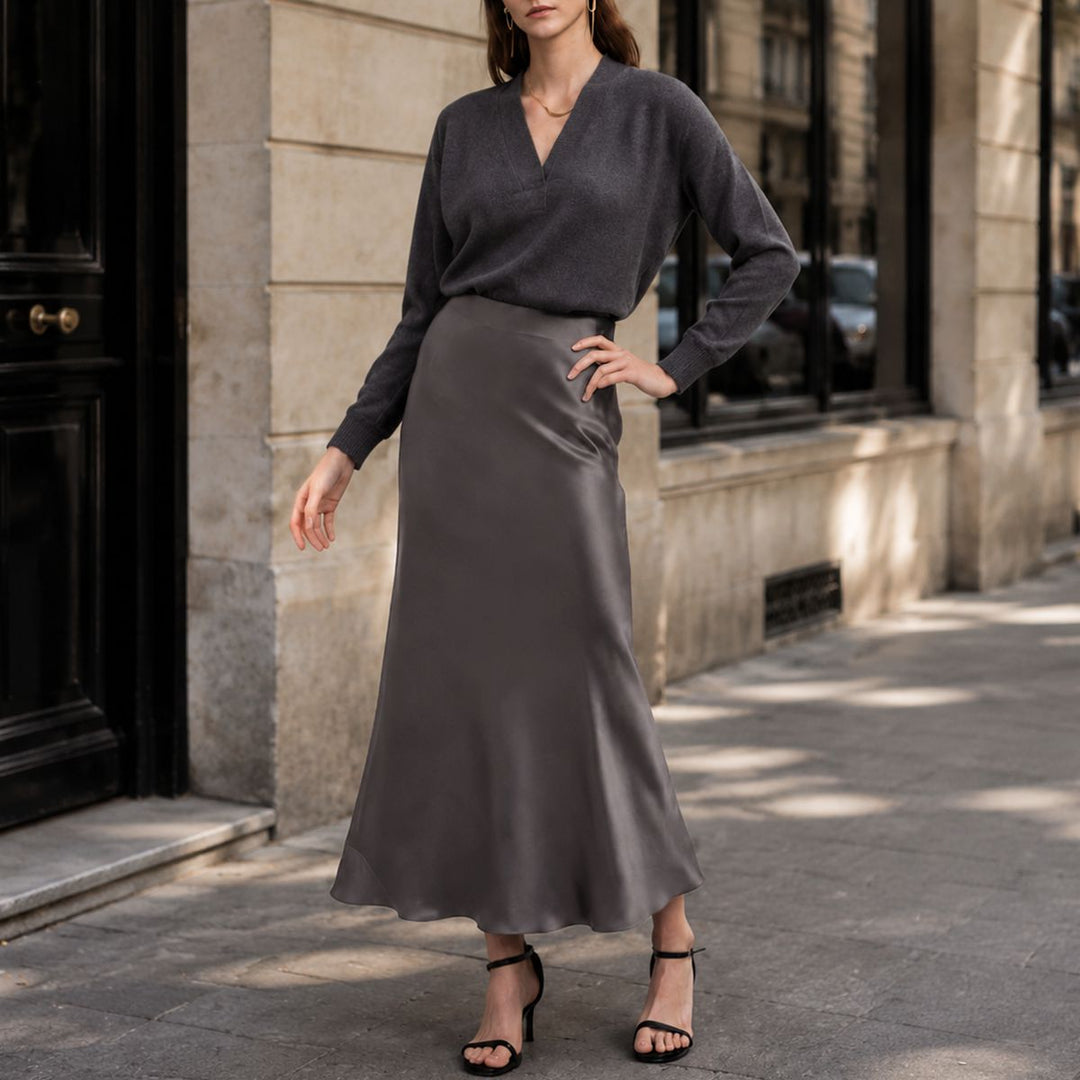 Women's 100% Mulberry Silk Maxi Slip Skirt Elegant High Waist Silk Bias Cut Long Skirt