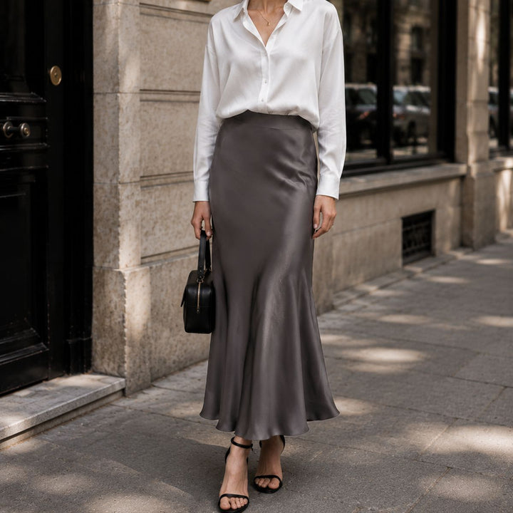 Women's 100% Mulberry Silk Maxi Slip Skirt Elegant High Waist Silk Bias Cut Long Skirt
