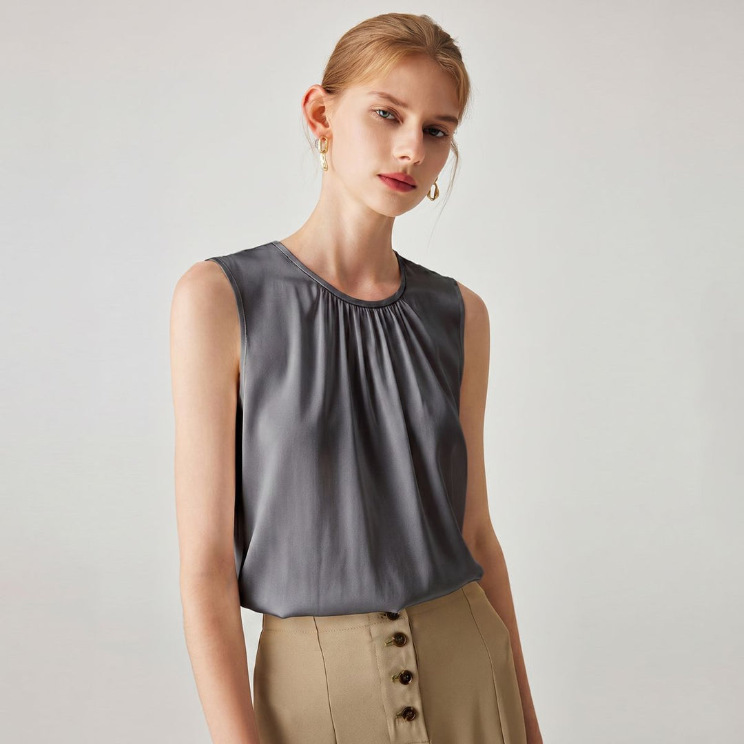 22 Momme Women's Round Neck Sleeveless Silk Shell Top