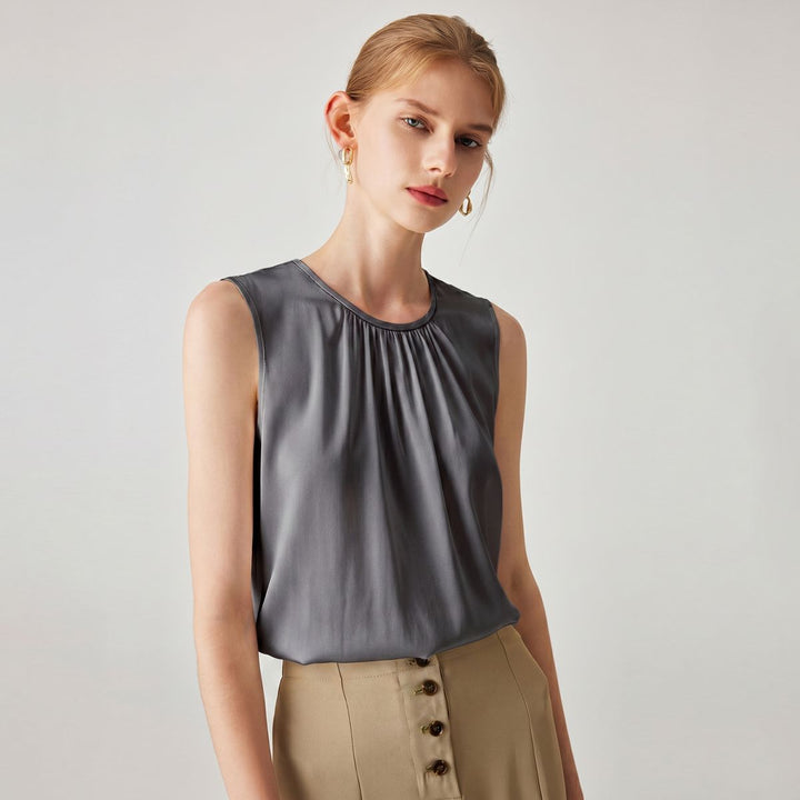 22 Momme Women's Round Neck Sleeveless Silk Shell Top