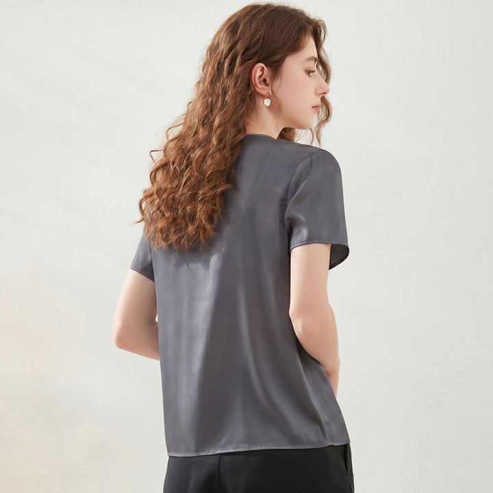 22 Momme Basic V-Neck Pure Mulberry Silk Short Sleeve T-Shirt