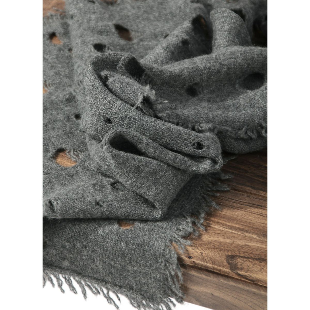 Personalized Distressed Hole-Pattern Hollow Long Cashmere Scarf for Women with Tassels