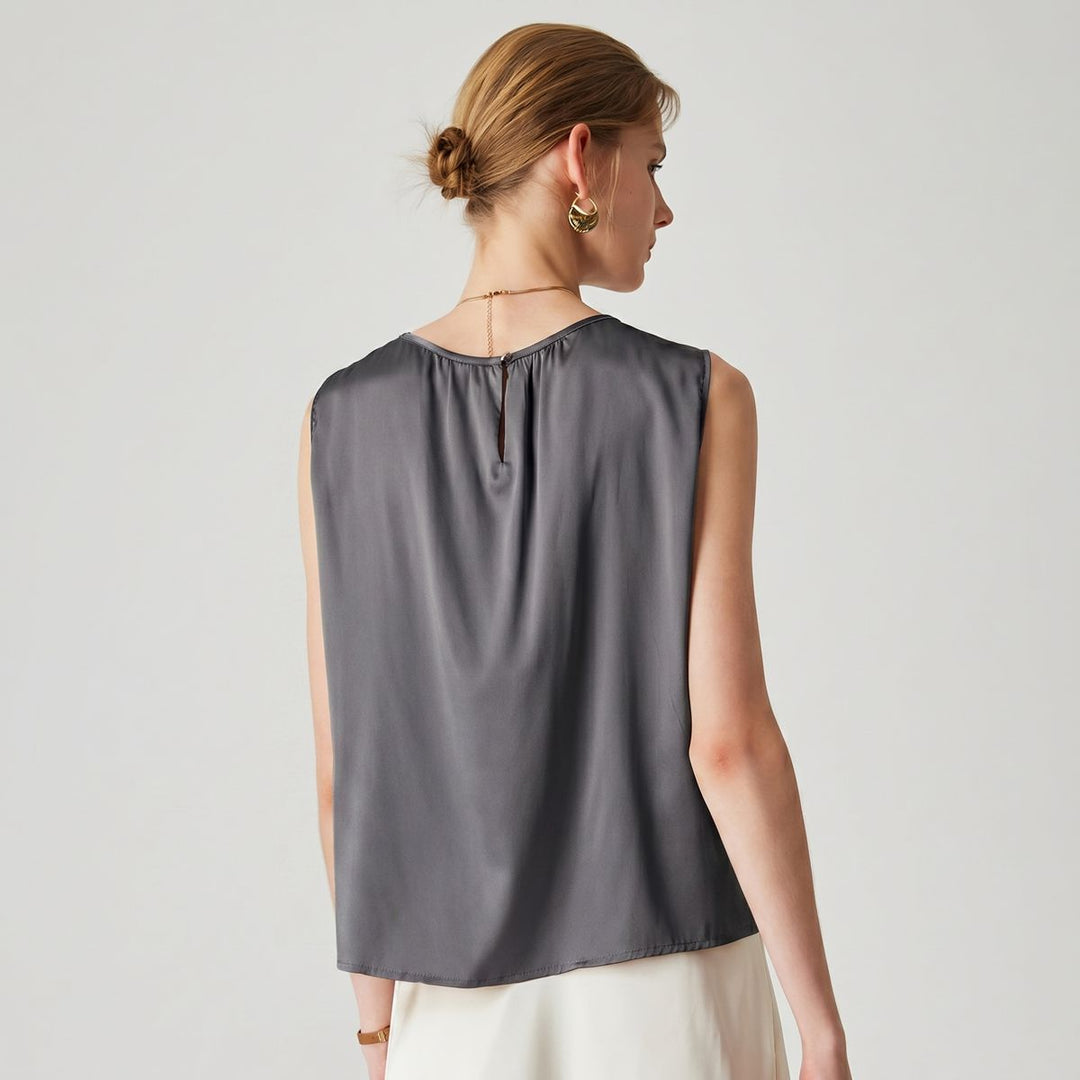 22 Momme Women's Round Neck Sleeveless Silk Shell Top