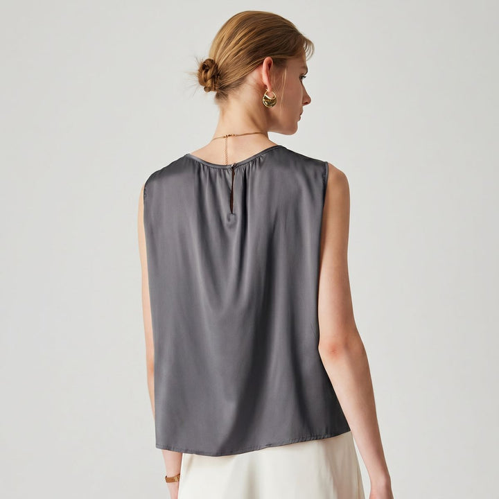 22 Momme Women's Round Neck Sleeveless Silk Shell Top