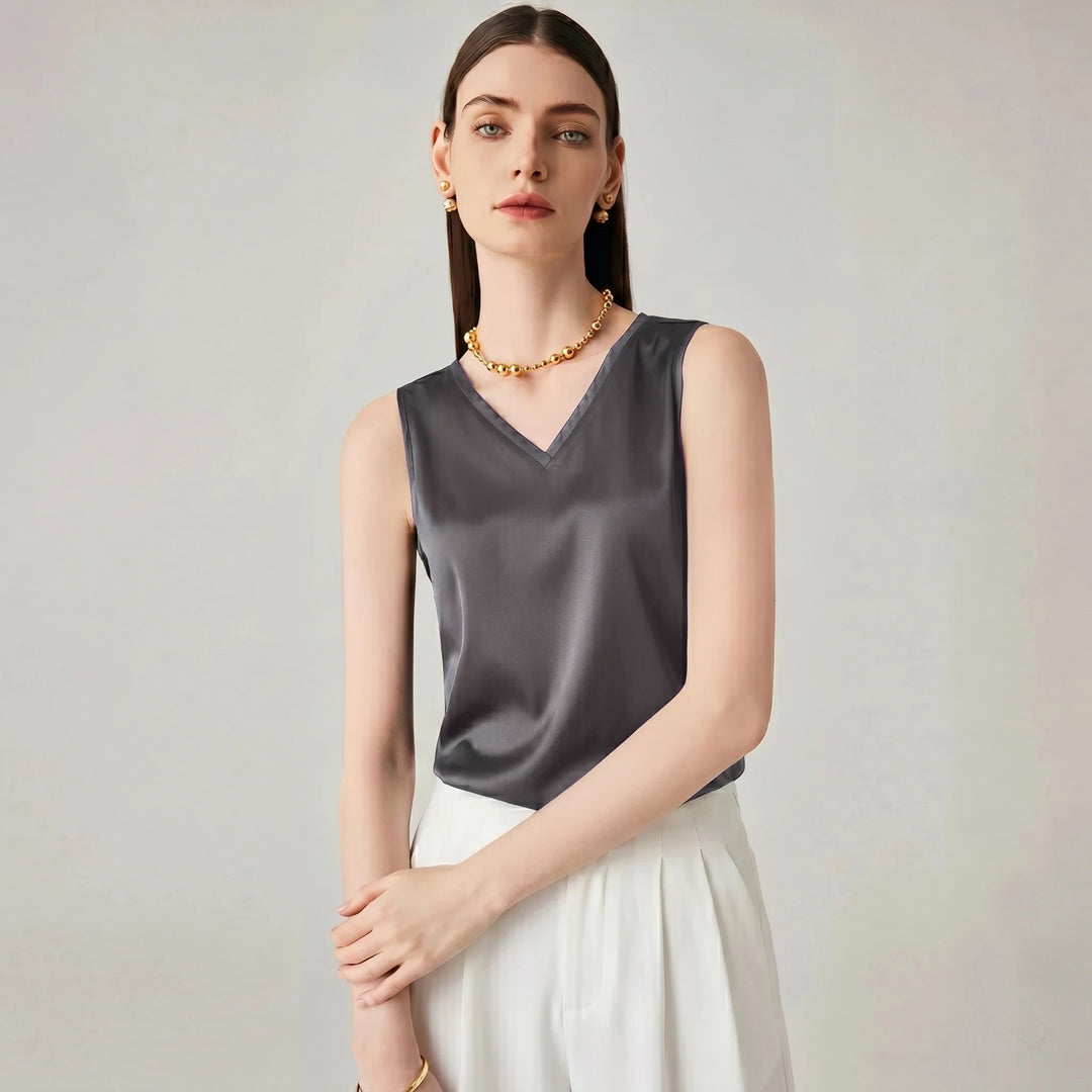 22 Momme V-Neck Sleeveless Silk Tank Top for Women