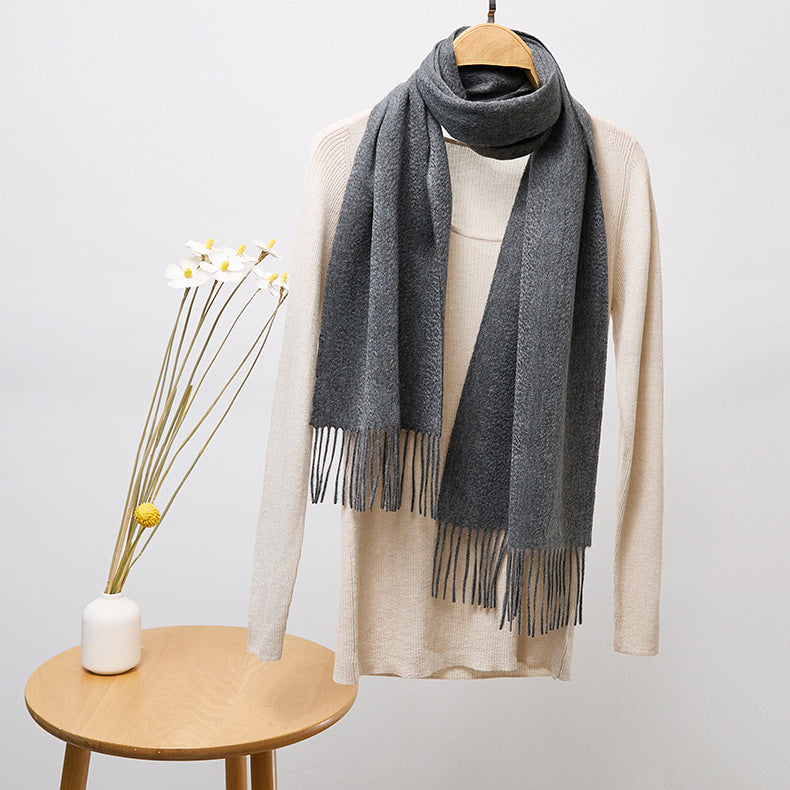 Basic Solid Color Long Cashmere Scarf with Tassels