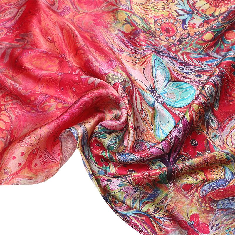 69" x 21" Womens Long Floral Printed Mulberry Silk Scarf Lightweight Luxury Wrap Neck Shawl