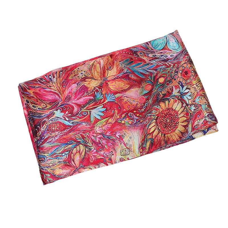 69" x 21" Womens Long Floral Printed Mulberry Silk Scarf Lightweight Luxury Wrap Neck Shawl