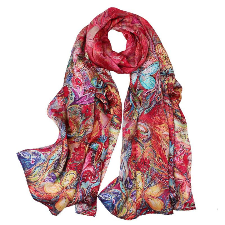 69" x 21" Womens Long Floral Printed Mulberry Silk Scarf Lightweight Luxury Wrap Neck Shawl