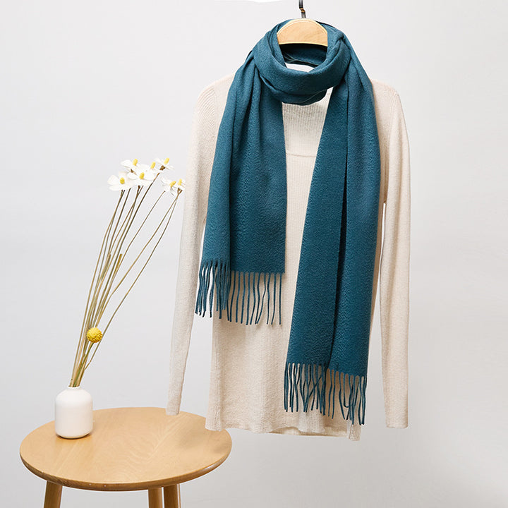 Basic Solid Color Long Cashmere Scarf with Tassels