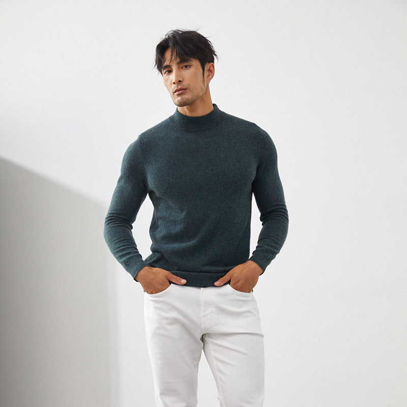 Men's Classic Mock Neck 100% Cashmere Pullover Sweater