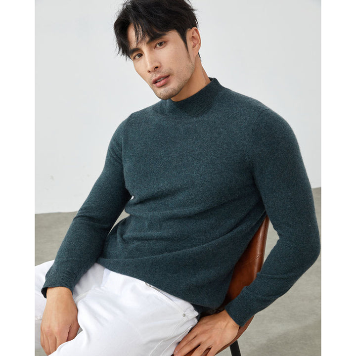 Men's Classic Mock Neck 100% Cashmere Pullover Sweater