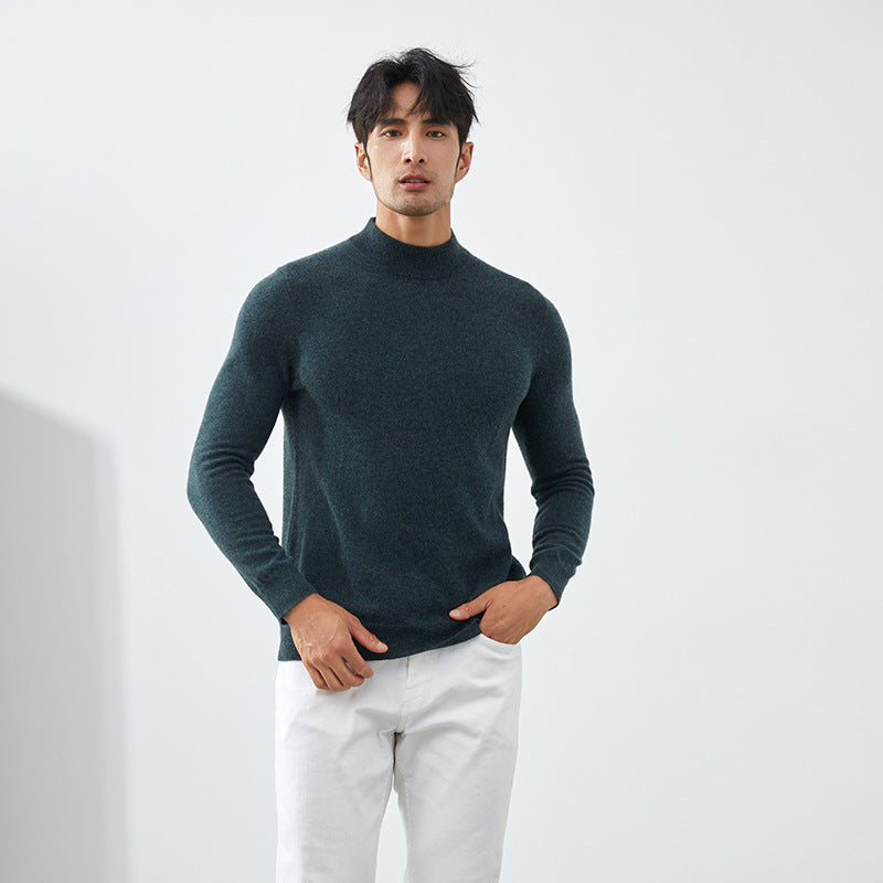 Men's Classic Mock Neck 100% Cashmere Pullover Sweater