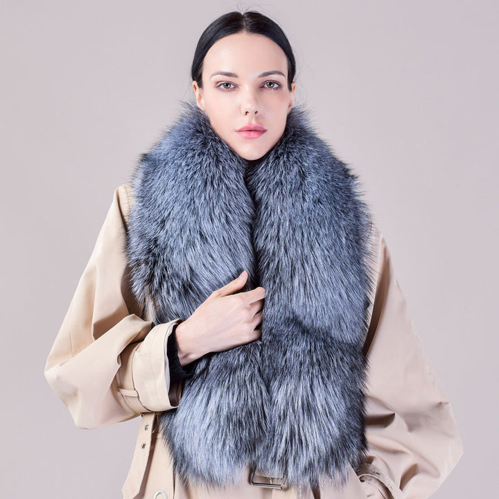 Women's Large Size Real Fox Fur Scarf Winter Luxury Warm Fur Collar