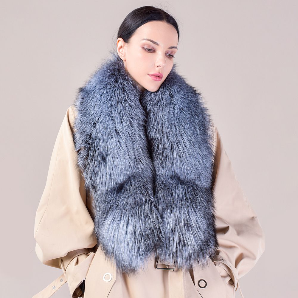 Women's Large Size Real Fox Fur Scarf Winter Luxury Warm Fur Collar