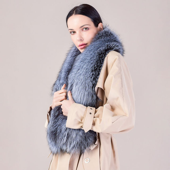 Women's Large Size Real Fox Fur Scarf Winter Luxury Warm Fur Collar