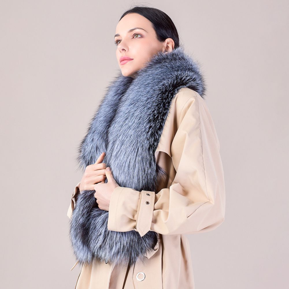 Women's Large Size Real Fox Fur Scarf Winter Luxury Warm Fur Collar