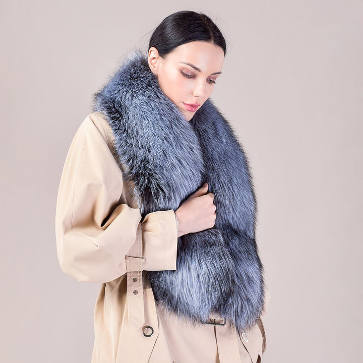 Women's Large Size Real Fox Fur Scarf Winter Luxury Warm Fur Collar
