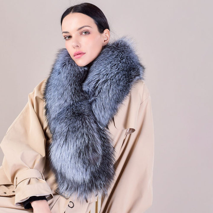 Women's Large Size Real Fox Fur Scarf Winter Luxury Warm Fur Collar