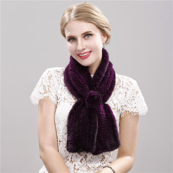 Luxury Real Mink Fur Scarf for Women Elegant Mink Fur Knitted Bow Flower Cross Neck Scarf