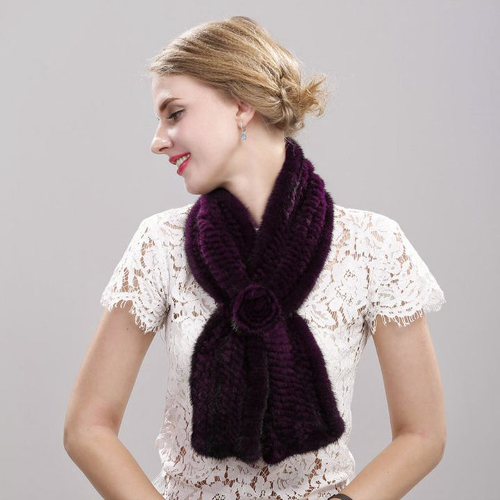 Luxury Real Mink Fur Scarf for Women Elegant Mink Fur Knitted Bow Flower Cross Neck Scarf