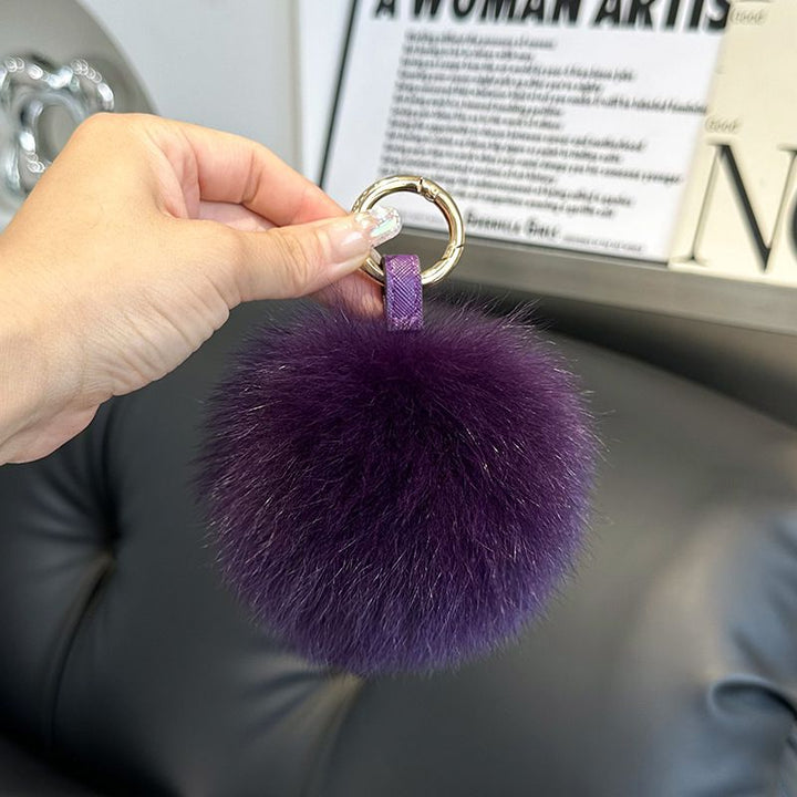 Genuine Fox Fur Pom-Pom Keychain Luxury Fluffy Fur Ball Bag Charm