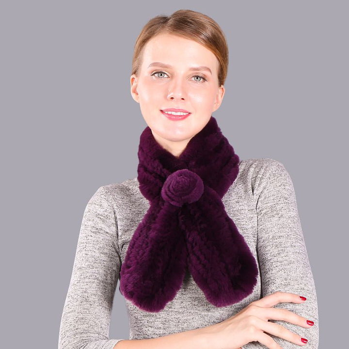 Soft Rabbit Fur Winter Wrap Scarf Stole with Rose Decoration